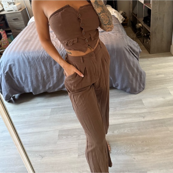 Pants - Brown Linen Capri Pant Set